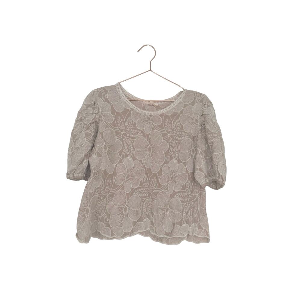 Solitaire Elegant Lace Floral Top - Tan